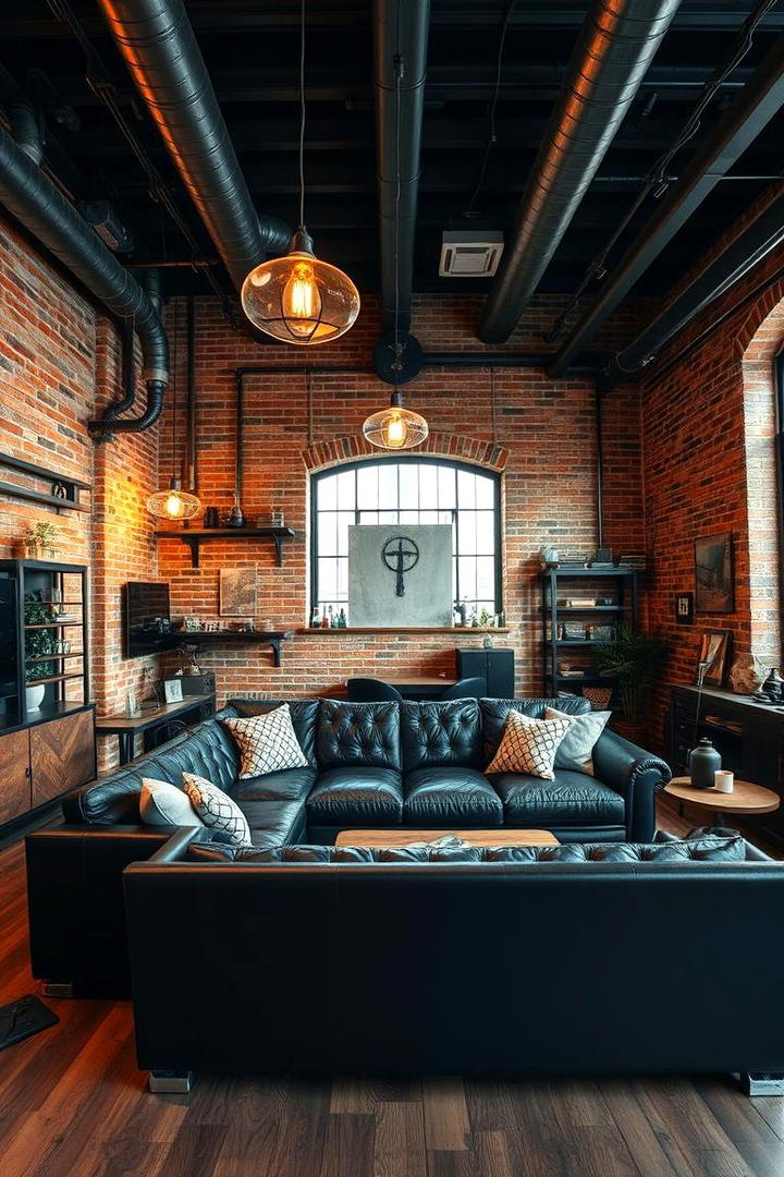 Cozy Industrial Vibe with Black Sofa - 21 Black Couch Living Room Ideas