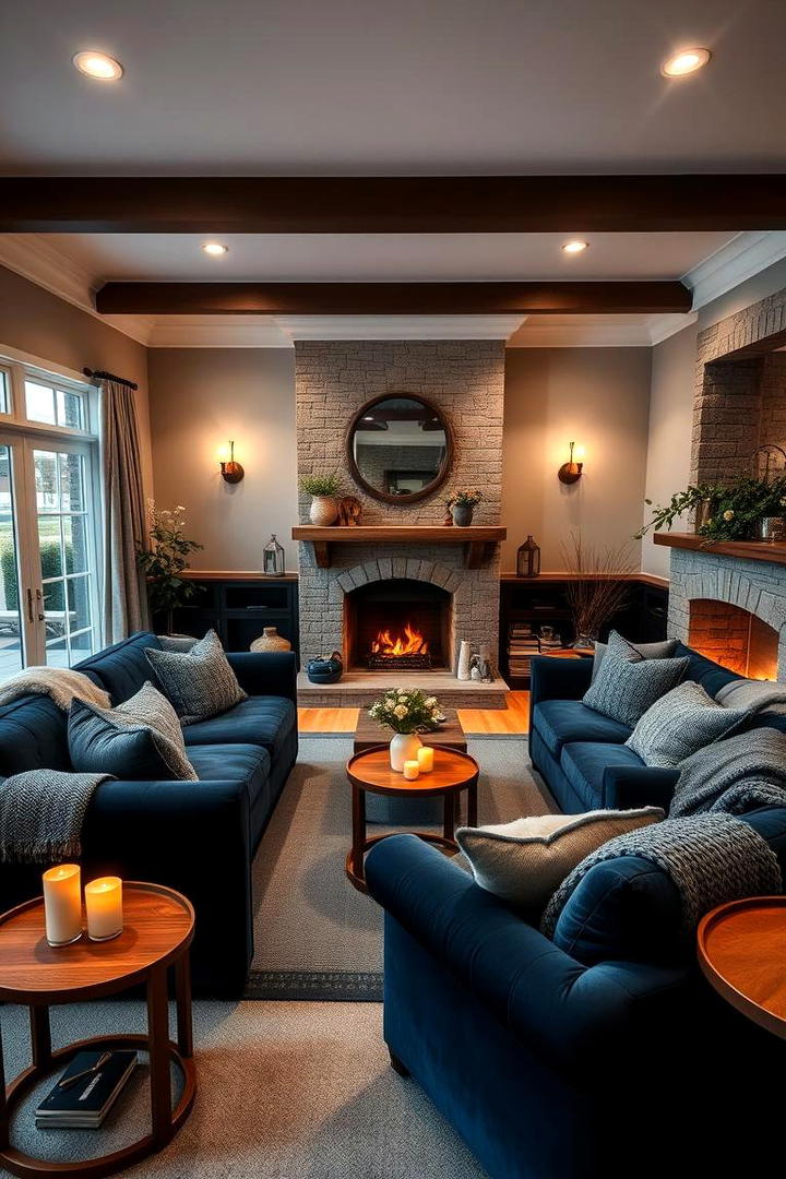 Cozy Retreat with Navy Blue Sofas - 30 Navy Blue and Grey Living Room Ideas