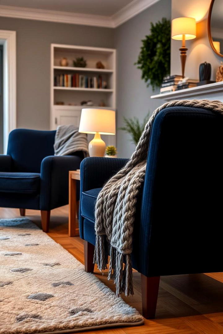 Cozy Textiles in Navy and Grey - 30 Navy Blue and Grey Living Room Ideas