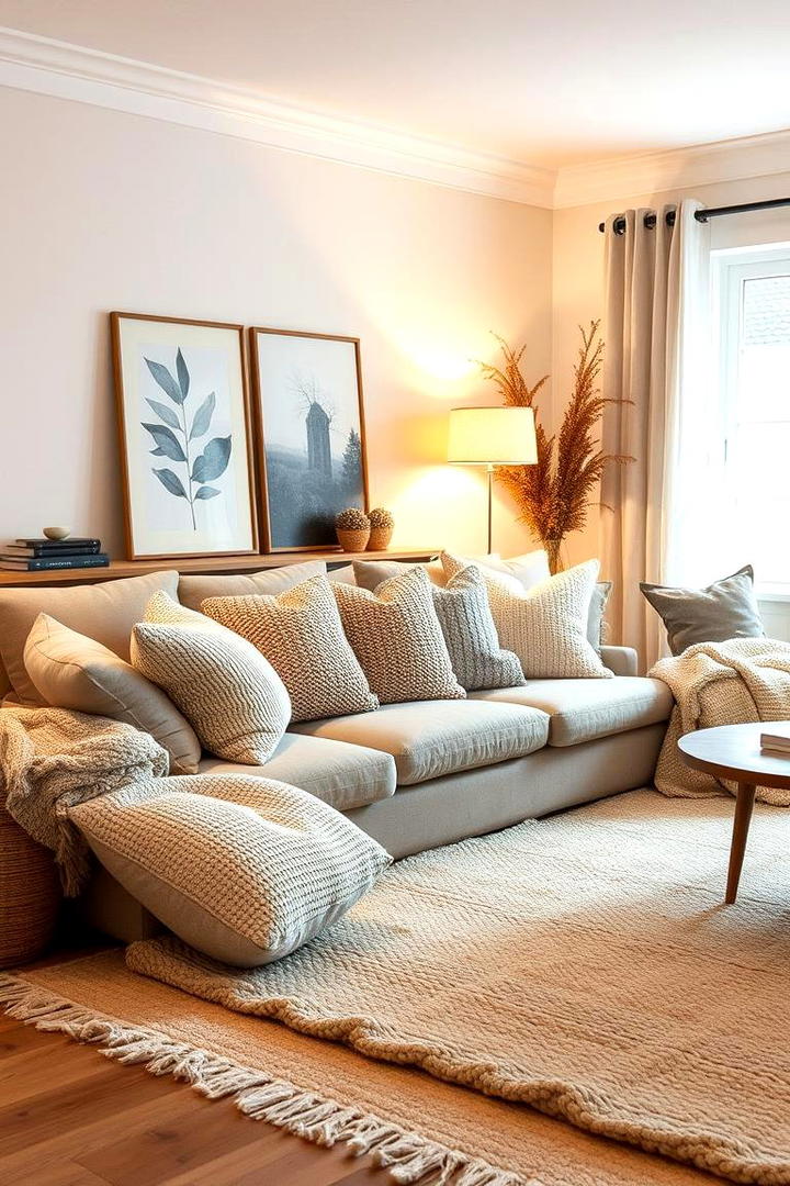 Cozy Textured Accents - 21 Neutral Living Room Ideas