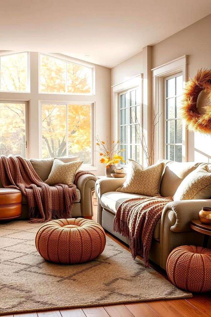 Cozy Textured Throws - 30 Fall Living Room Ideas