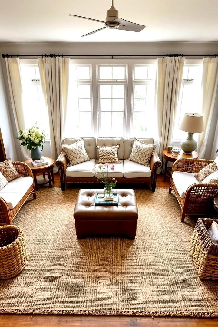 Cozy Woven Rug Appeal - 30 Cottage Living Room Ideas