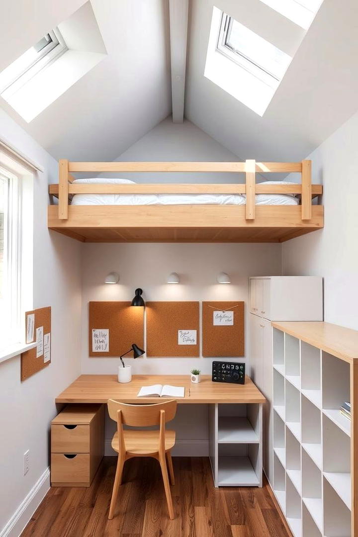 Creative Lofted Bunk Room with Workspace - 30 bunk room ideas