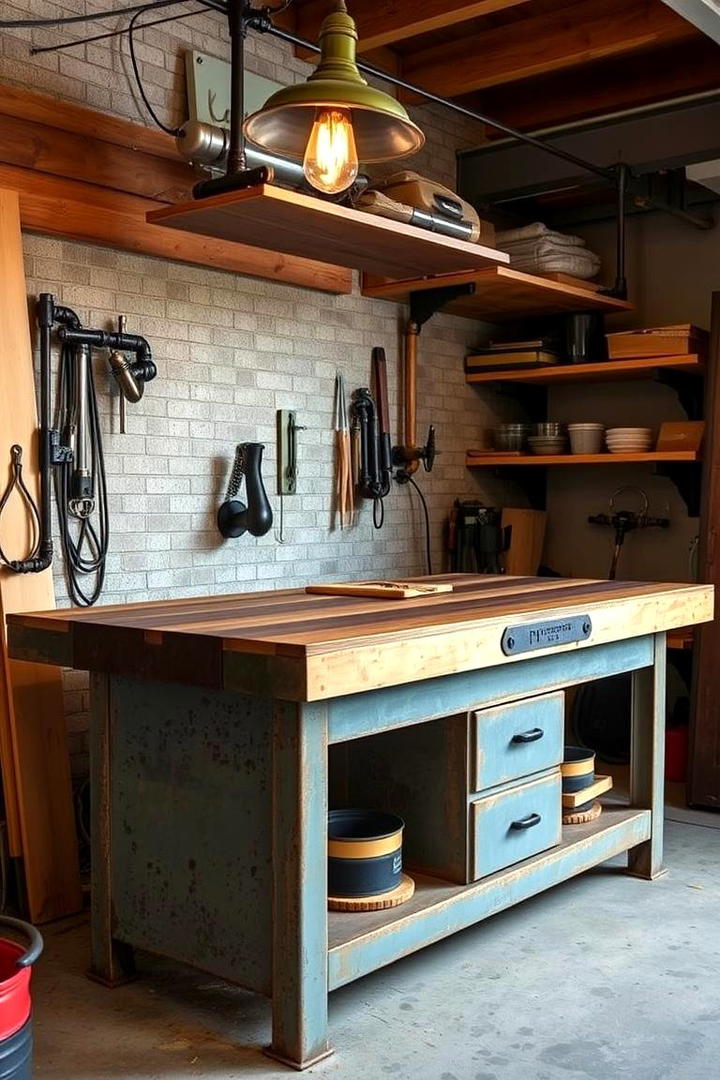 Creative Upcycled Workbench with Metal Accents - 30 Garage Workbench Ideas