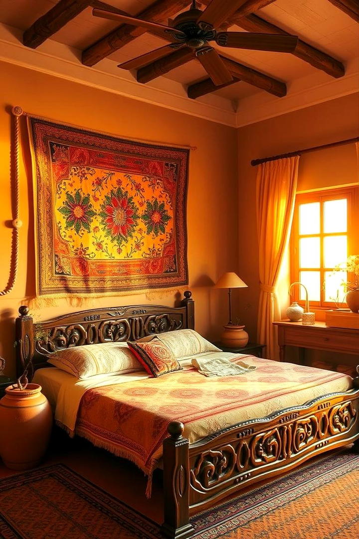 Cultural Textile Touch - 30 Bedroom Accent Wall Ideas