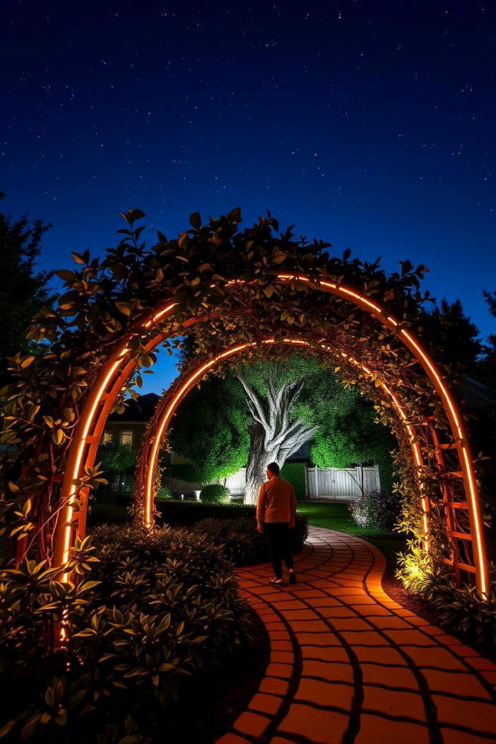 Curved Garden Arch with LED Lights - 30 Garden Arch Ideas