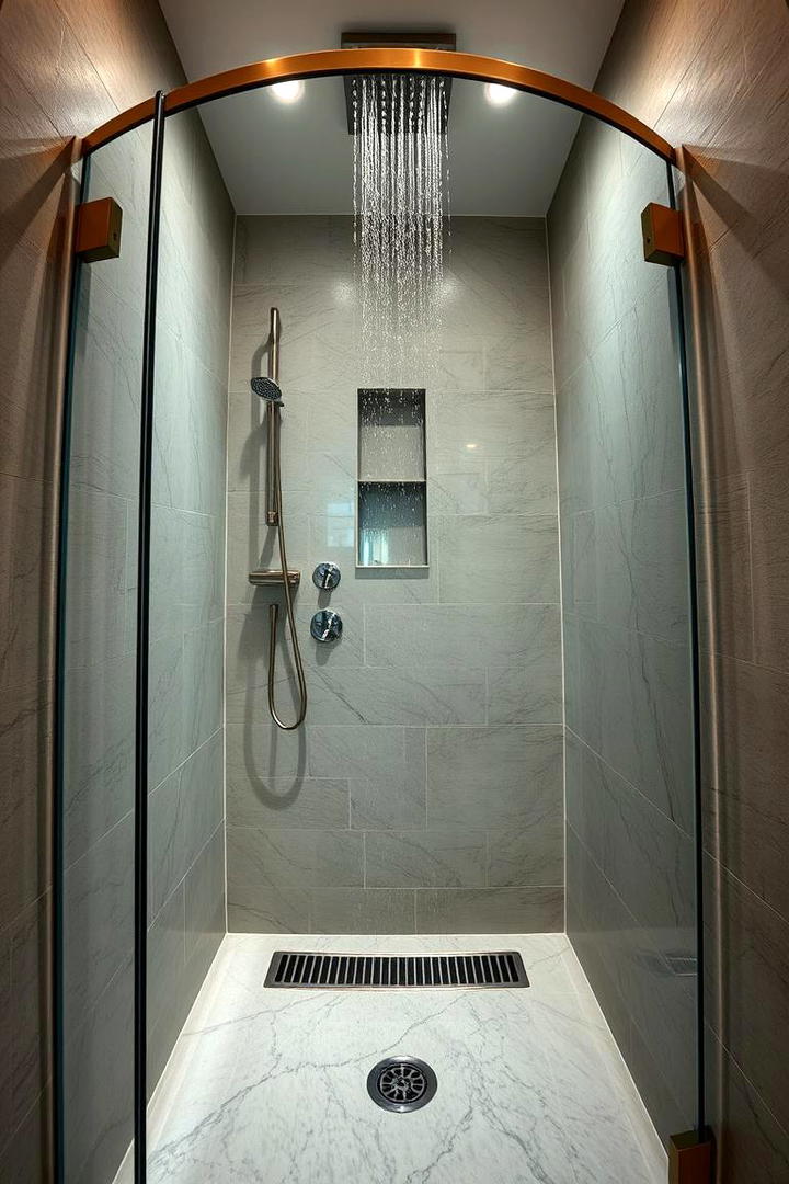 Curved Glass and Metal Accents - 30 Half-wall Shower Ideas