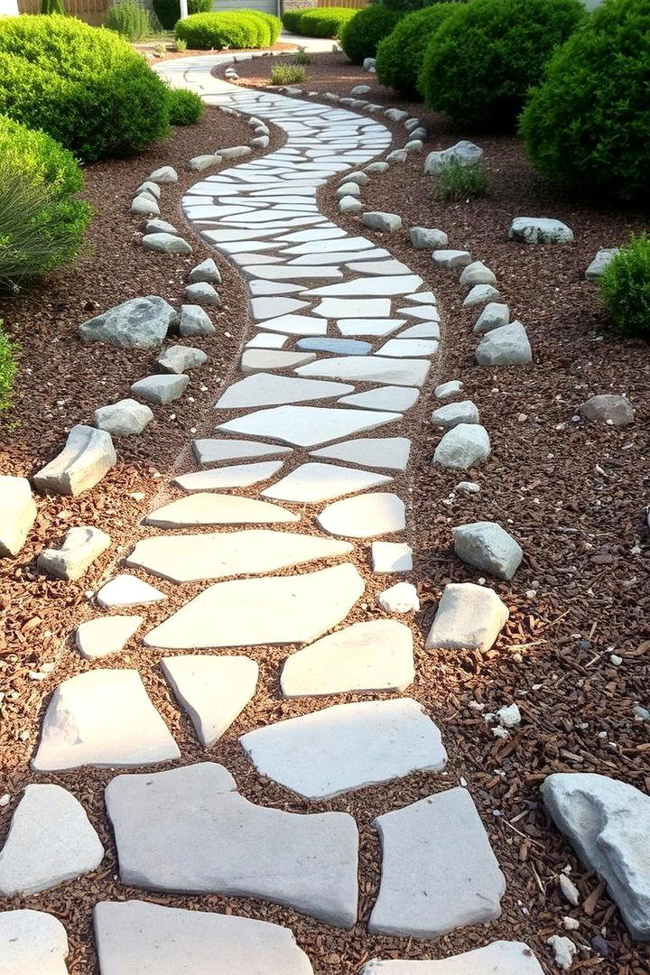 Curved Rock Pathway - 21 Front Yard Landscaping Ideas With Rocks and Mulch