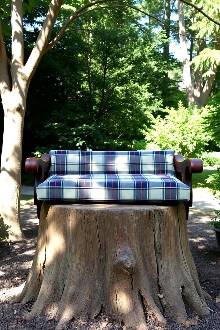 Cushioned Garden Bench - 21 Tree Stump Decorating Ideas