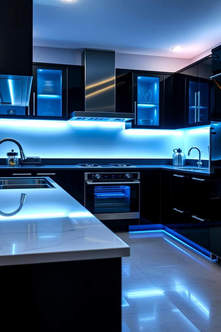 Custom Black Cabinetry with LED Lighting - 30 Black Kitchen Cabinet Ideas