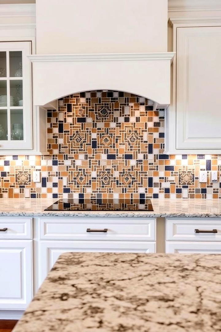 Custom Designer Mosaic - 21 Backsplash Ideas for White Cabinets and Granite Countertops