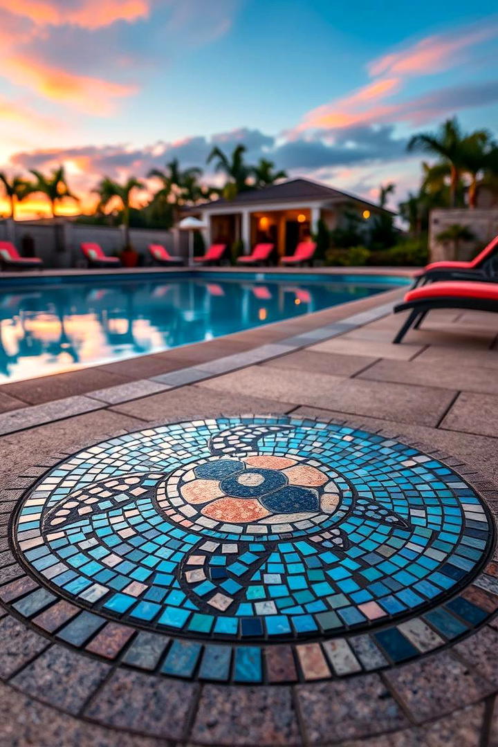 Custom Mosaic Accent - 30 Concrete Pavers Around Pool Ideas