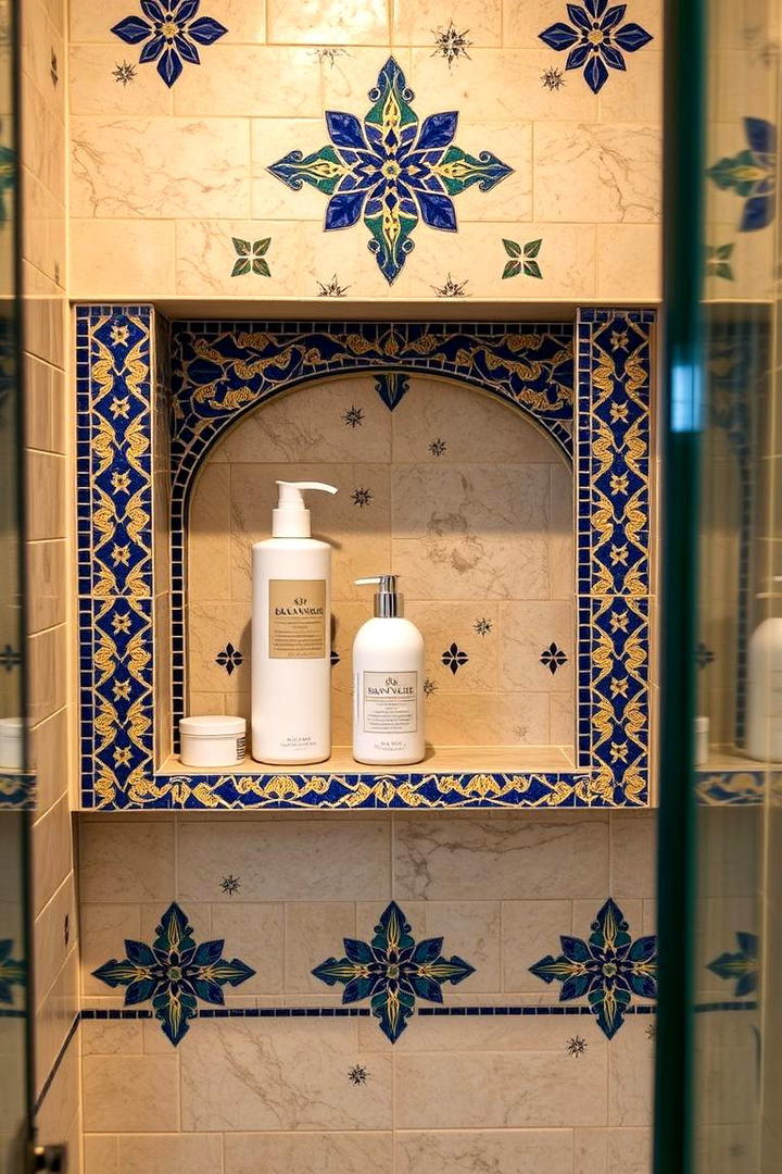 Custom Mosaic Tile Shelves for Artistic Flair - 30 Shower Storage Ideas