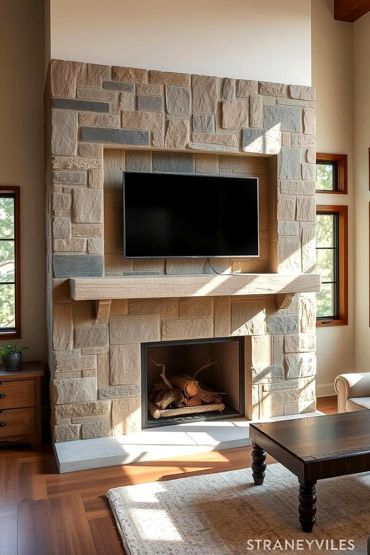 Custom Stone Surround - 21 Tv Over Fireplace Ideas