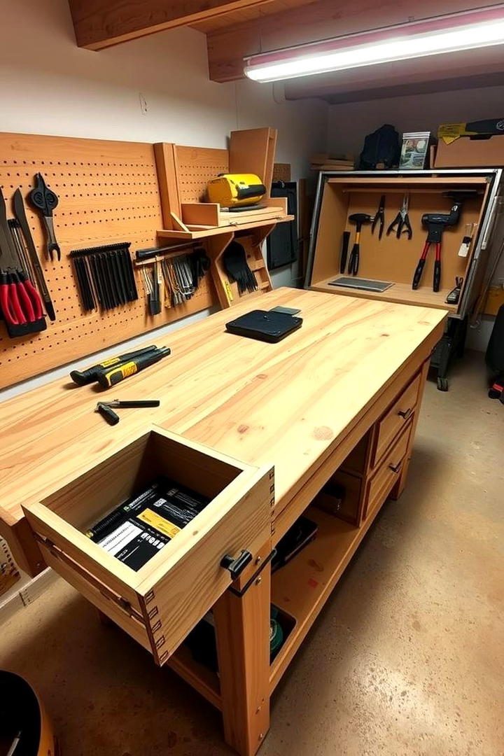 DIY Workbench with Hidden Storage Drawers - 30 Garage Workbench Ideas