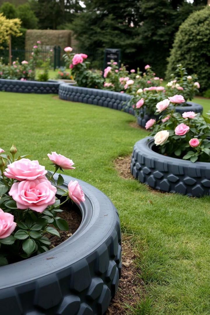 Defined Tyre Garden Edging - 21 Recycled Tyre Garden Art Ideas