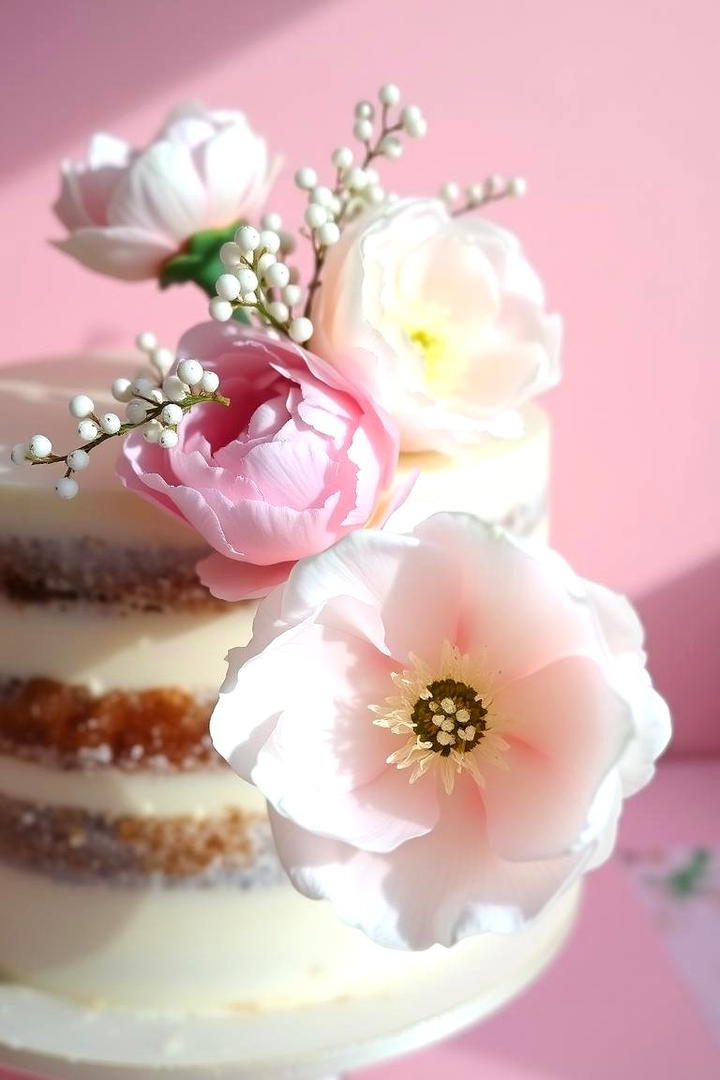 Delicate Sugar Flower Cake - 21 Naked and Semi-naked Wedding Cake Ideas