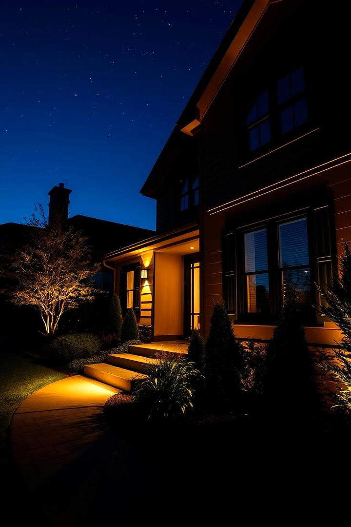 Dramatic Outdoor Lighting - 30 Dark Brown House With Black Trim