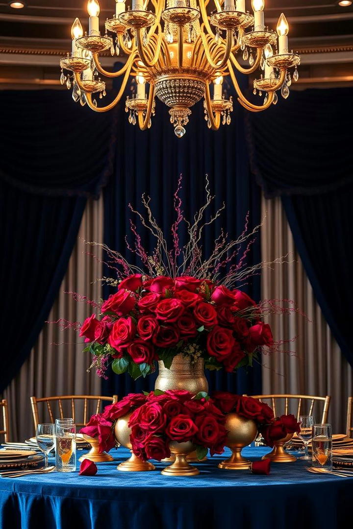 Dramatic Velvet and Gold Design - 30 Tall Wedding Centerpiece Ideas