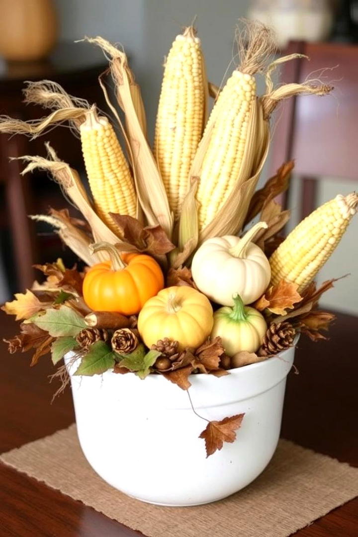 Dried Corn and Gourd Arrangement - 21 Fall Planter Ideas