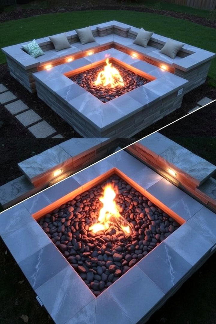 Dual Level Design Square Fire Pit - 30 Square Fire Pit Ideas