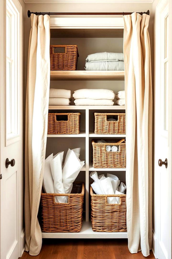 Dual Purpose Baskets - 30 Linen Closet Organization Ideas