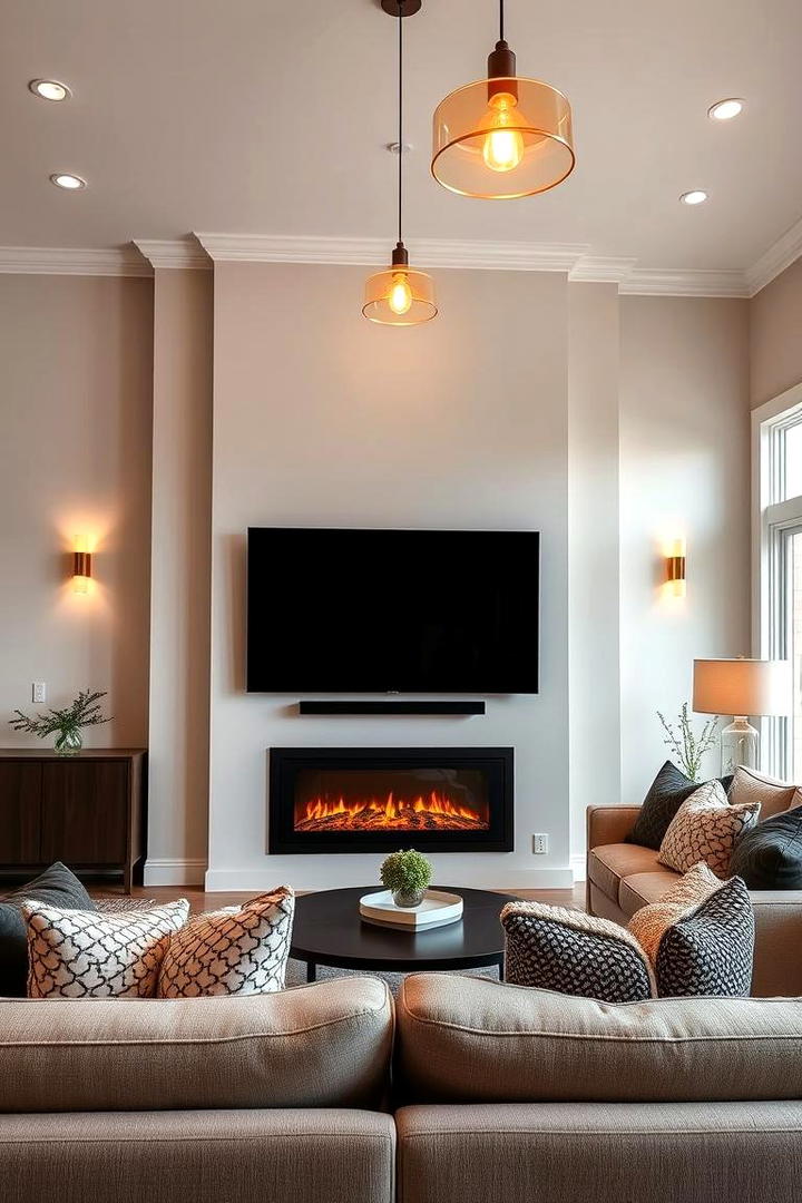 Dual Purpose Entertainment and Heating Solution - 30 Electric Fireplace Ideas With Tv Above