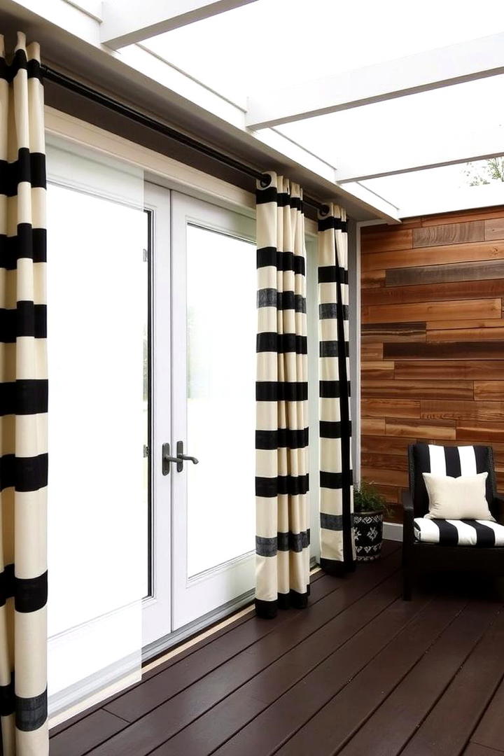 Dual Tone Striped Curtains - 30 Patio Curtain Ideas