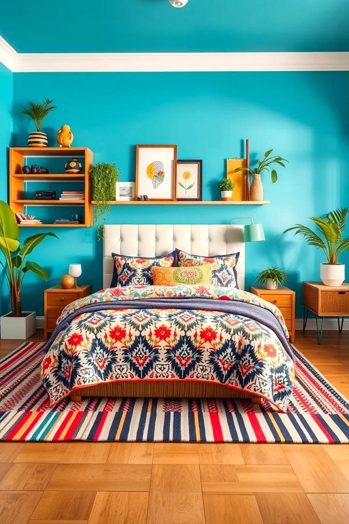 Dynamic Blue Mixed Patterns - 21 Blue Bedroom Ideas