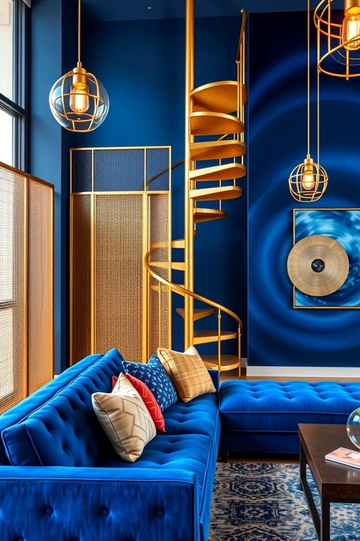 Dynamic Blue and Gold Fusion - 30 Blue and Gold Living Room Ideas