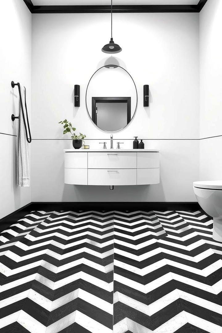 Dynamic Geometric Patterns - 21 Black and White Bathroom Ideas