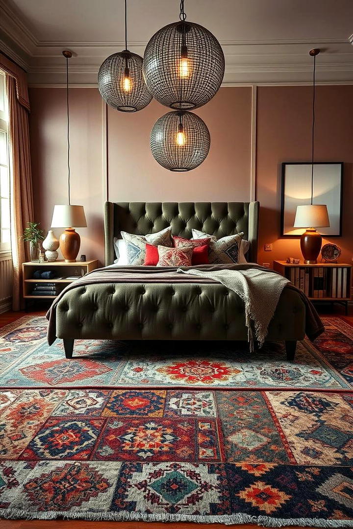 Dynamic Pattern Mix - 30 bedroom rug ideas