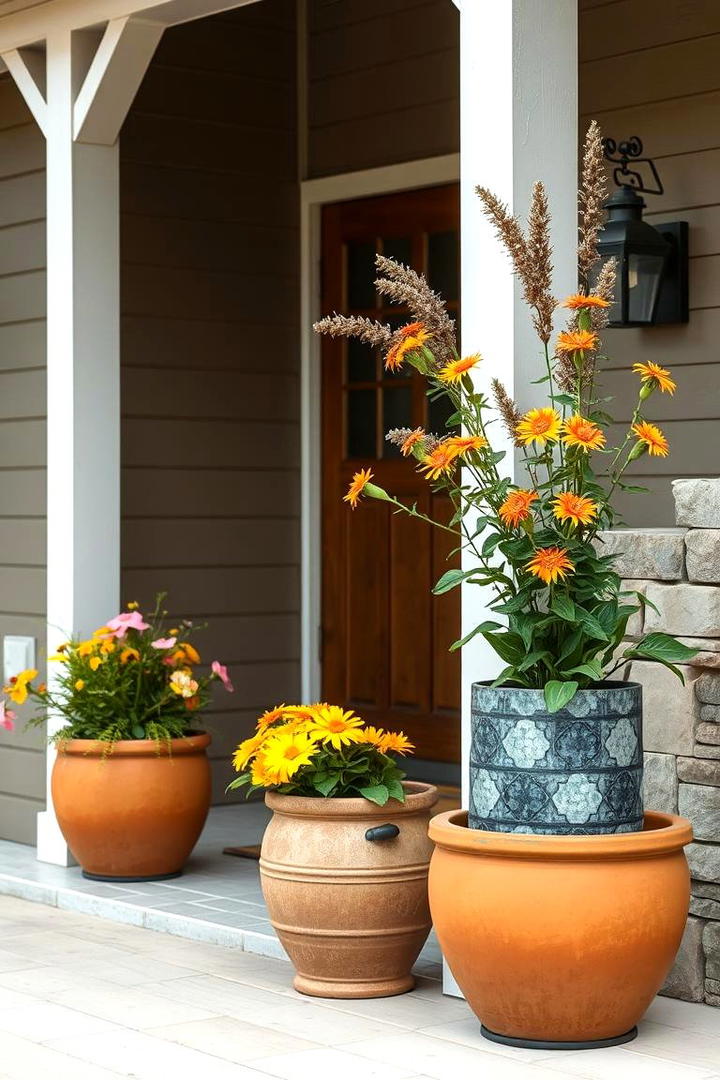 Earth Toned Planters - 21 Fall Porch Decor Ideas