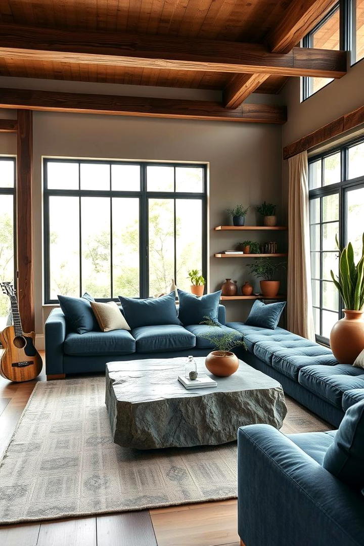 Earthy Elements in Blue and Grey Decor - 30 Navy Blue and Grey Living Room Ideas