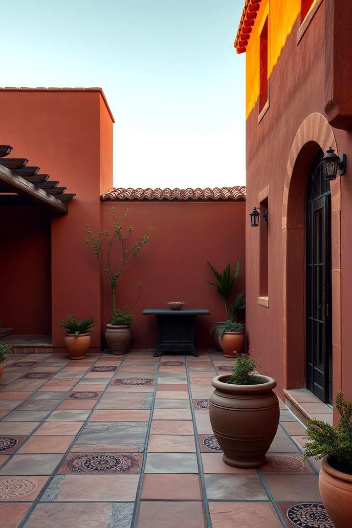 Earthy Terracotta Tones - 30 Painted Concrete Patio Ideas