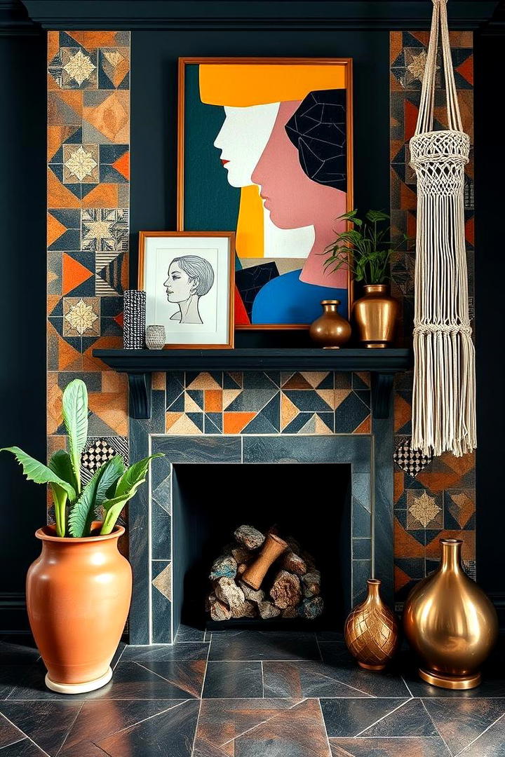 Eclectic Artistic Touch - 21 Fireplace Decor Ideas