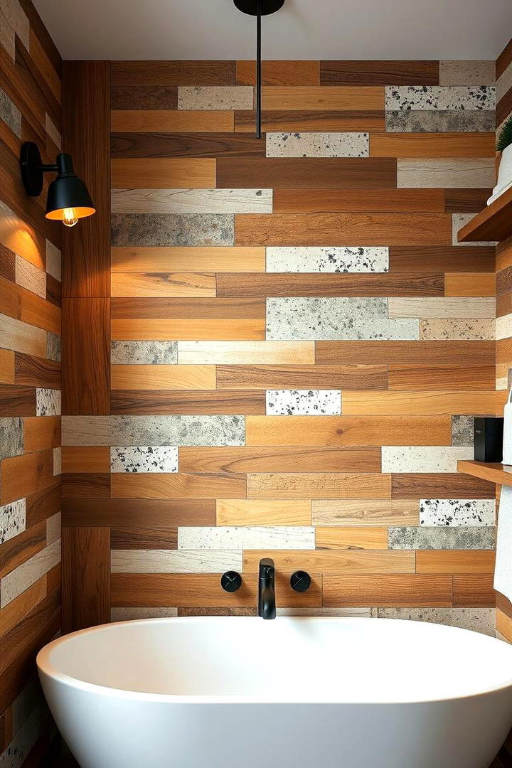 Eclectic Material Fusion - 21 Bathroom Accent Wall Ideas