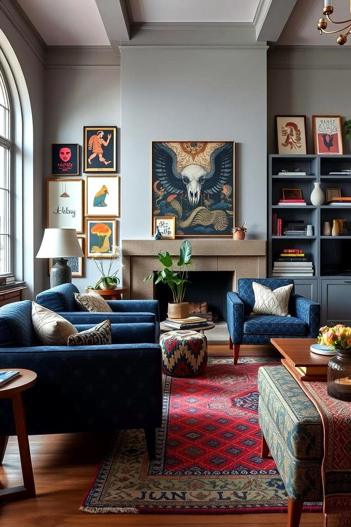 Eclectic Mix in Blue and Grey - 30 Navy Blue and Grey Living Room Ideas