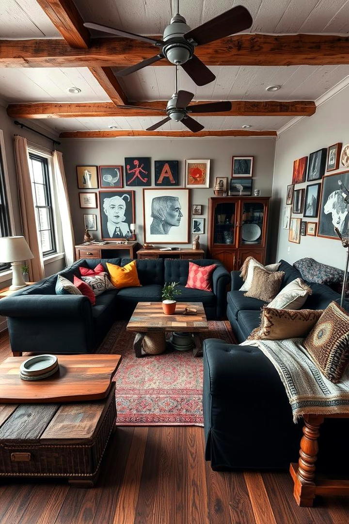 Eclectic Mix with Black and Wood - 21 Black Couch Living Room Ideas