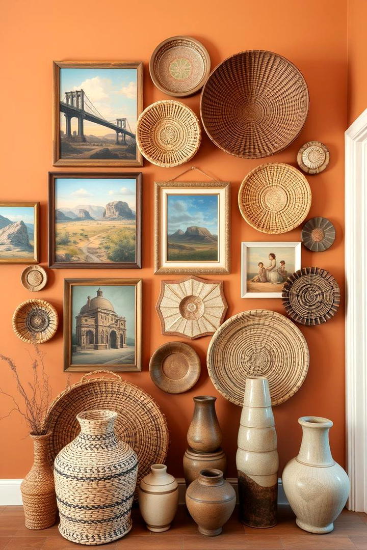 Eclectic Mixed Media Display - 30 living room wall decor ideas