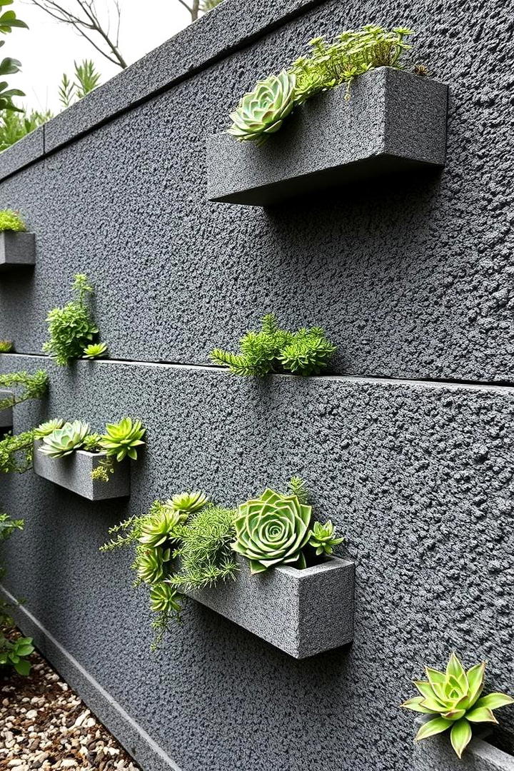 Eco Concrete Fence with Greenery - 30 Cheap Privacy Fence Ideas