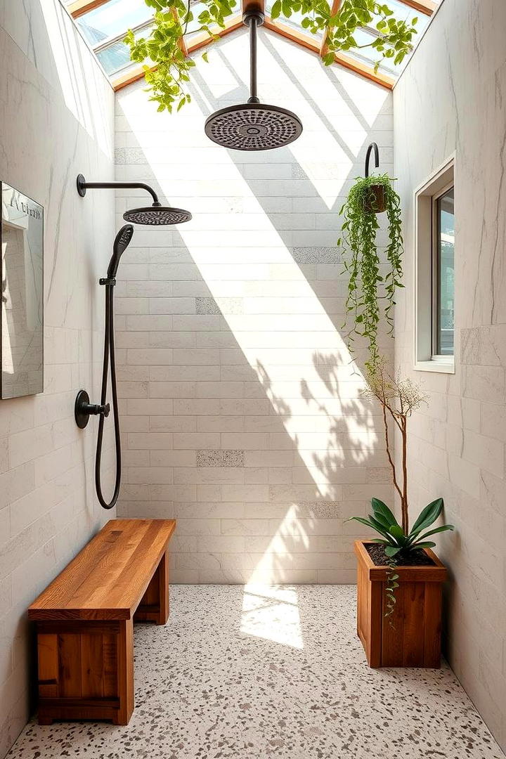 Eco Friendly Walk In Shower with Reclaimed Wood Bench - 21 Walk in Shower Ideas With Bench