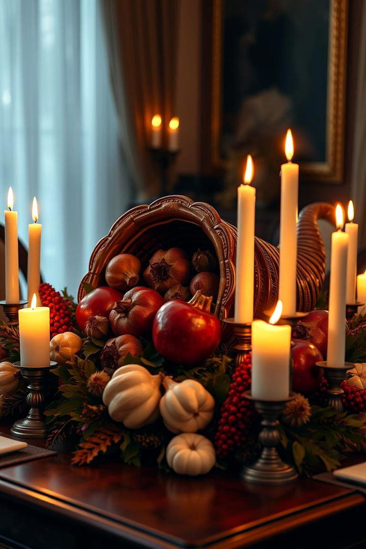 Elegant Candlelit Cornucopia - 21 Thanksgiving Centerpiece Ideas