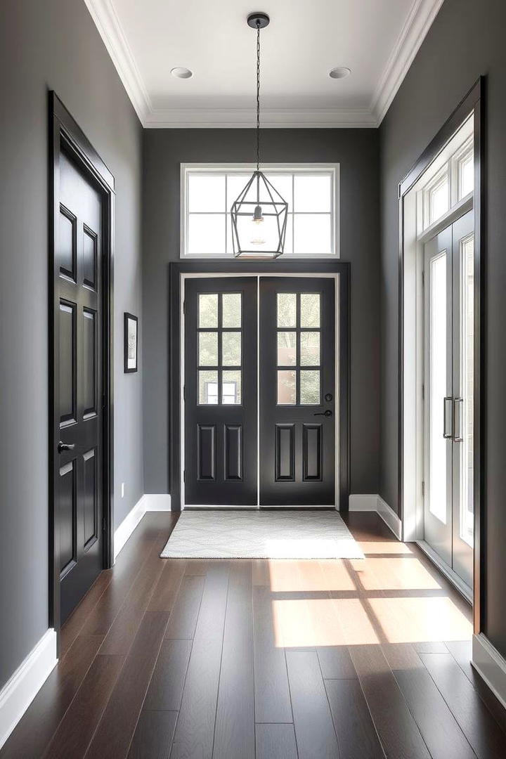 Elegant Entryway Design - 30 Grey House With Black Trim