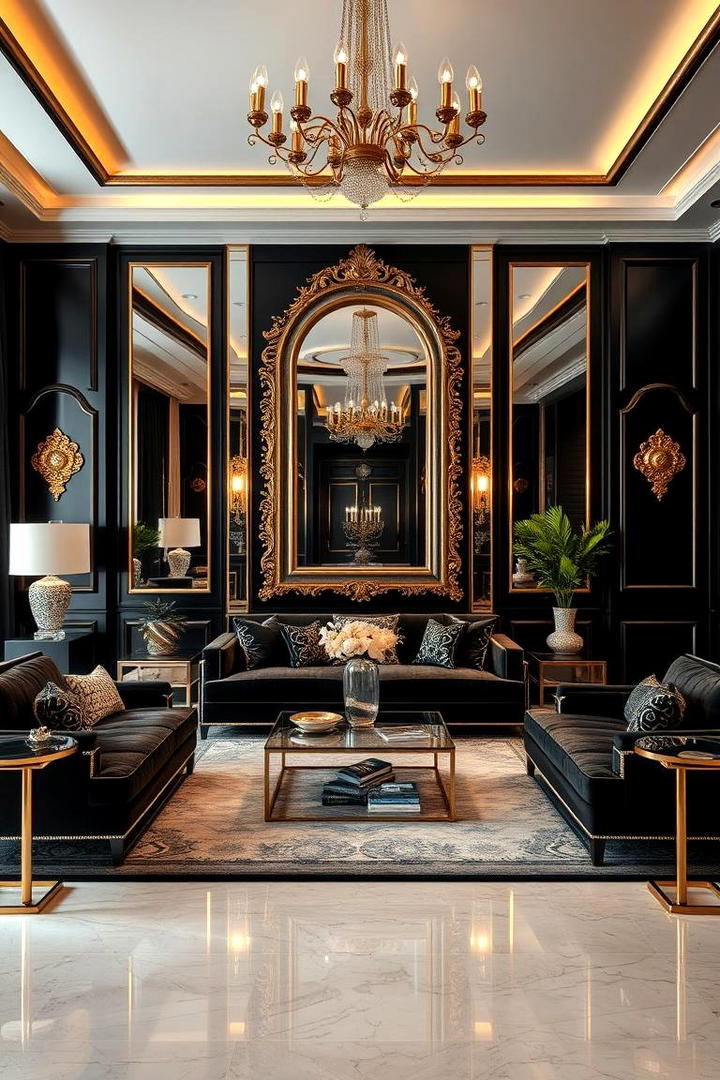 Elegant Fusion of Black and Gold - 21 Black Couch Living Room Ideas