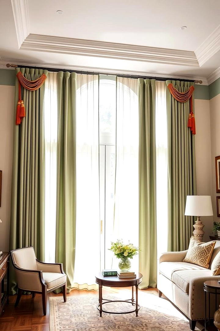 Elegant Green and Orange Window Treatments - 30 Green and Orange Living Room Ideas