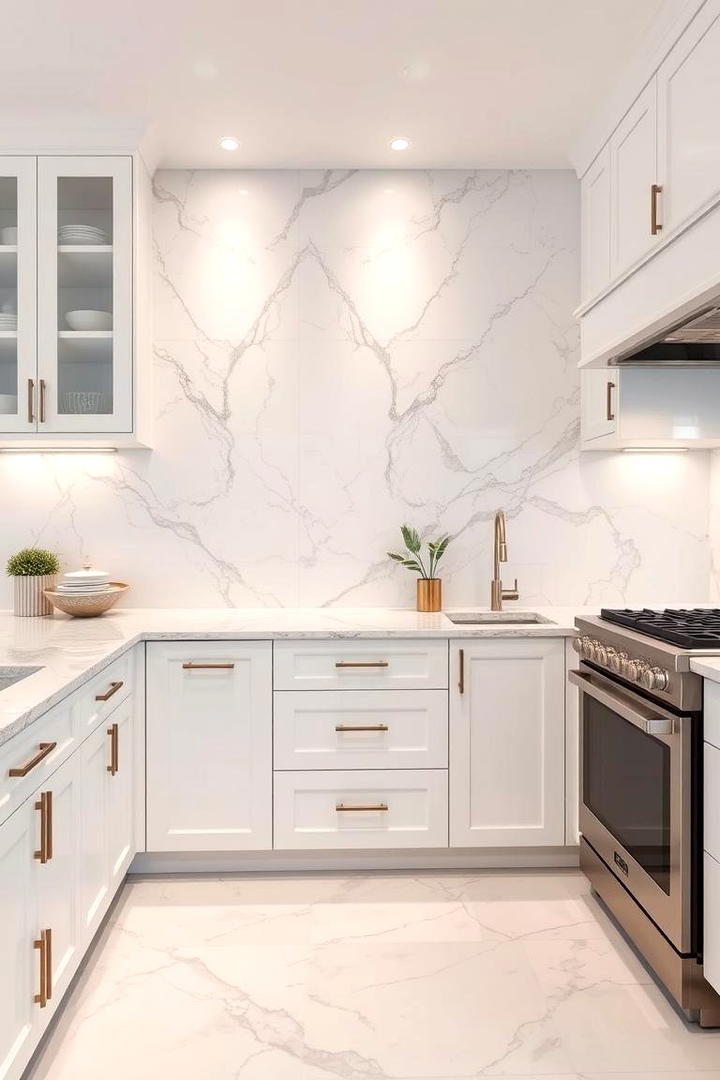 Elegant Marble Slab - 21 White Cabinet Kitchen Backsplash Ideas