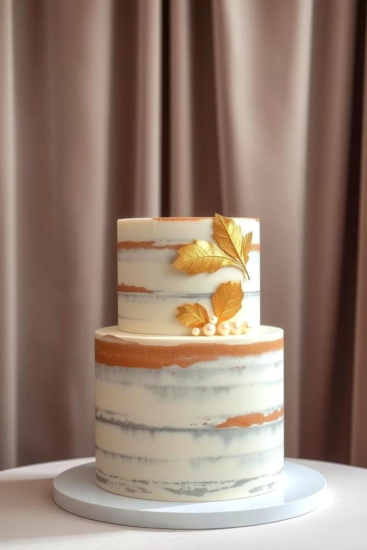 Elegant Metallic Accents Cake - 21 Naked and Semi-naked Wedding Cake Ideas