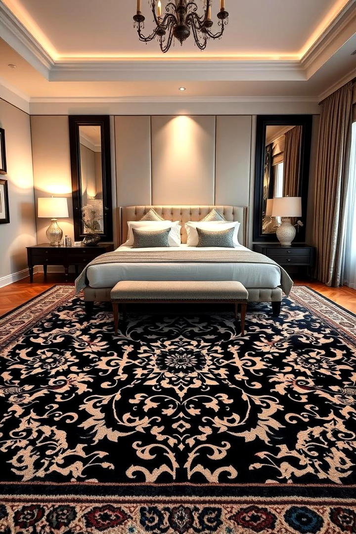 Elegant Pattern Play - 30 bedroom rug ideas