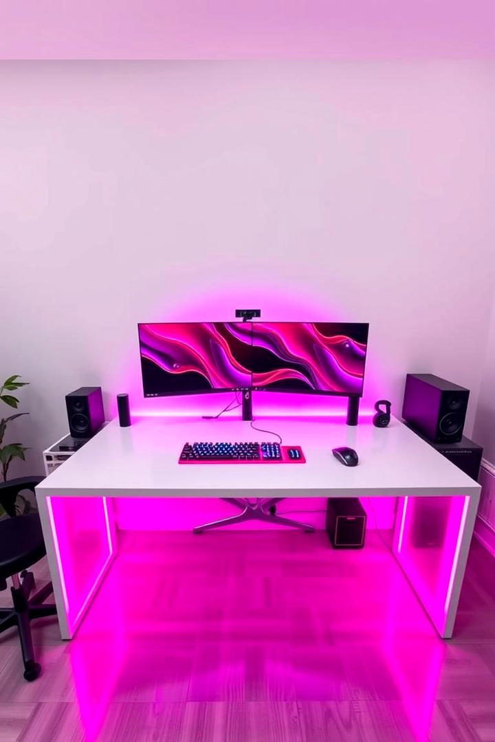 Elegant Pink LED Gaming Desk - 30 Pink Gaming Setup Ideas